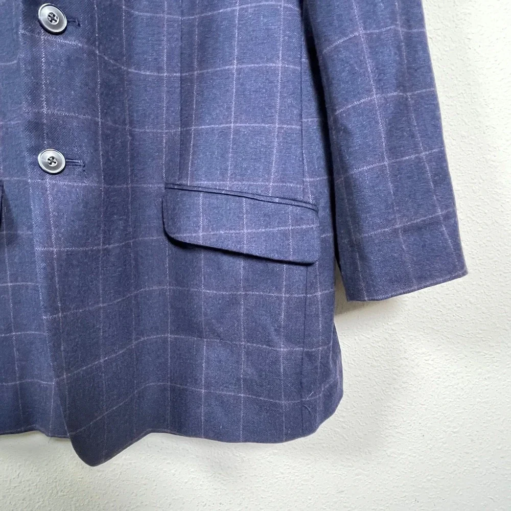 Jos. A. Bank 1905 Blazer Mens 46R Navy Blue Windowpane Wool Tailored Fit Jacket